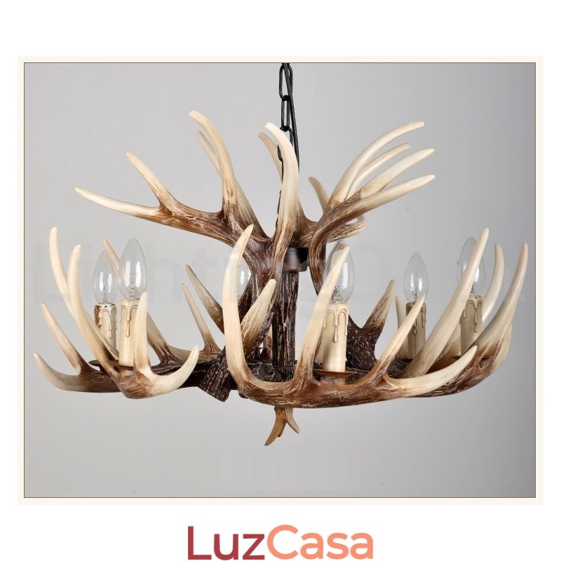 Lustre vintage de chifre retrô artístico rústico de 6 luzes