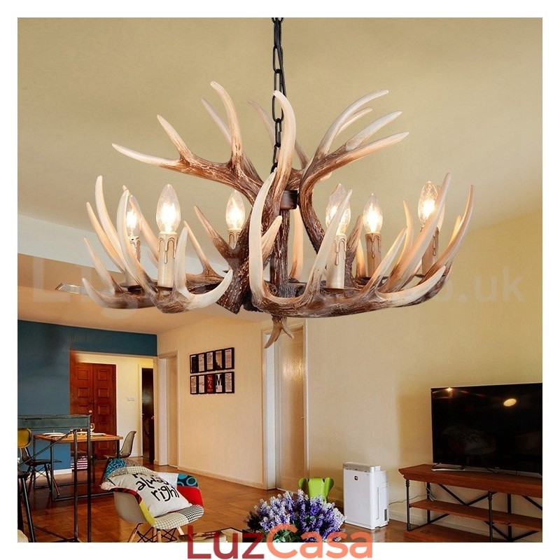 Lustre vintage de chifre retrô artístico rústico de 6 luzes