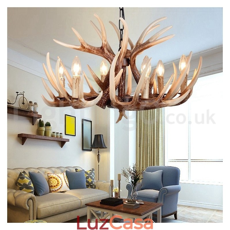Lustre vintage de chifre retrô artístico rústico de 6 luzes