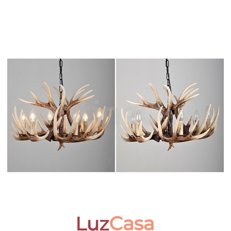 Lustre vintage de chifre retrô artístico rústico de 6 luzes