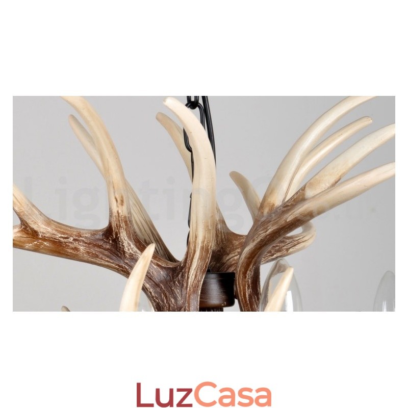 Lustre vintage de chifre retrô artístico rústico de 6 luzes