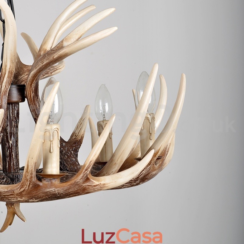 Lustre vintage de chifre retrô artístico rústico de 6 luzes