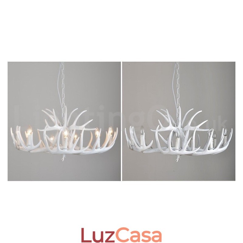 Lustre branco de chifre retrô artístico rústico de 9 luzes