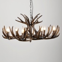 Lustre preto de chifre retrô artístico rústico de 9 luzes