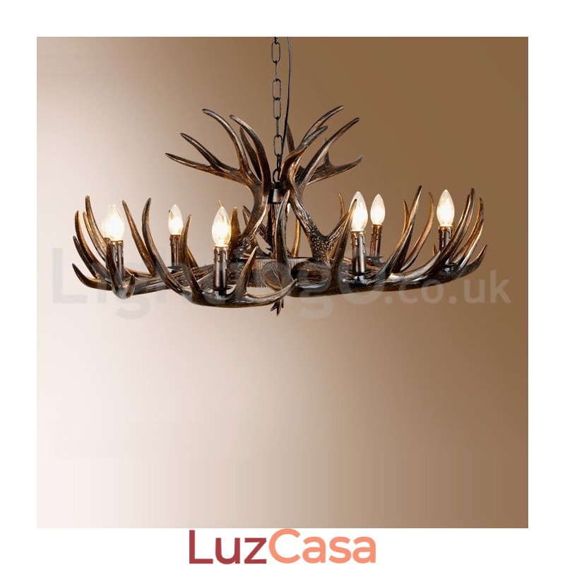Lustre preto de chifre retrô artístico rústico de 9 luzes