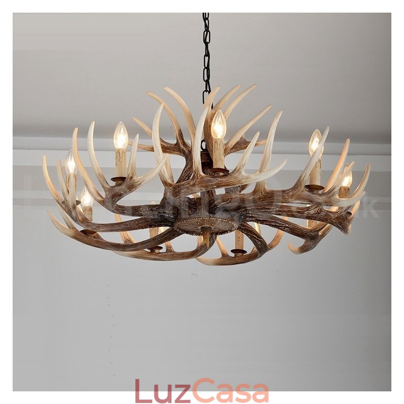 Lustre vintage de chifre retrô artístico rústico de 9 luzes