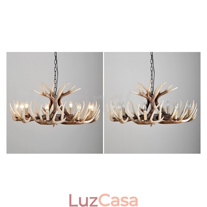Lustre vintage de chifre retrô artístico rústico de 9 luzes