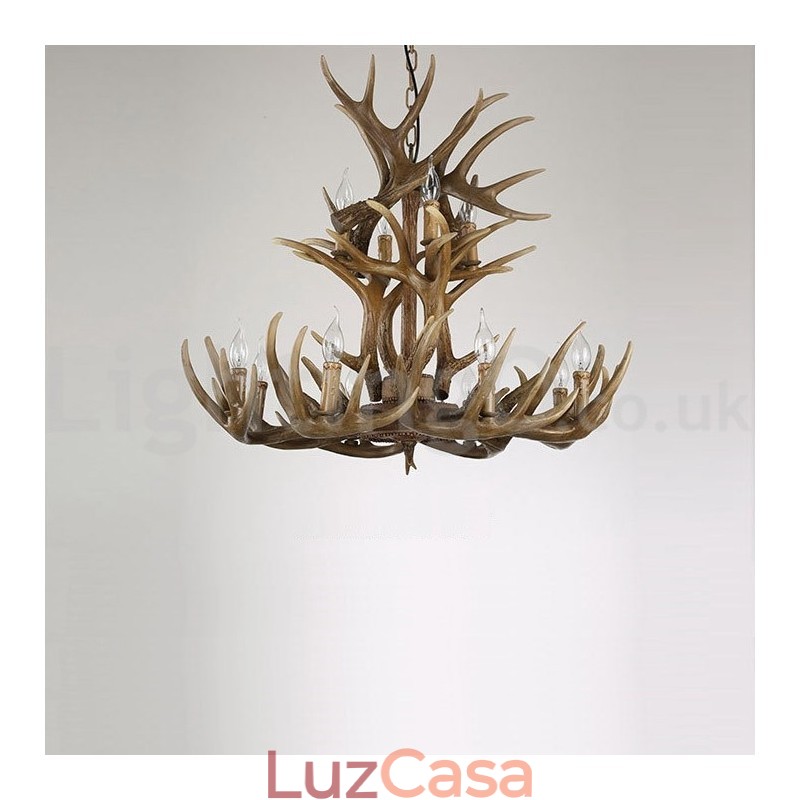 12 Luzes 2 Laços Rústico Artístico Retro Antler Vintage Lustre