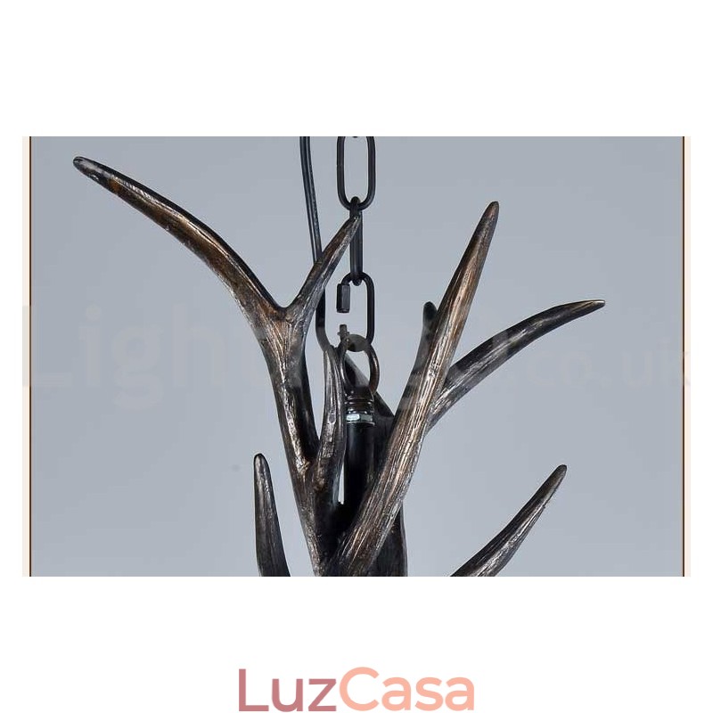 Lustre vintage preto com 6 luzes, rústico, artístico, retrô, chifre