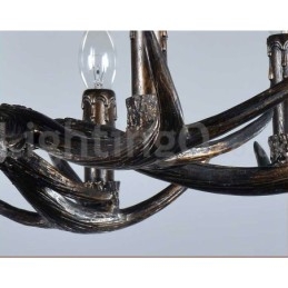 Lustre vintage preto com 6 luzes, rústico, artístico, retrô, chifre