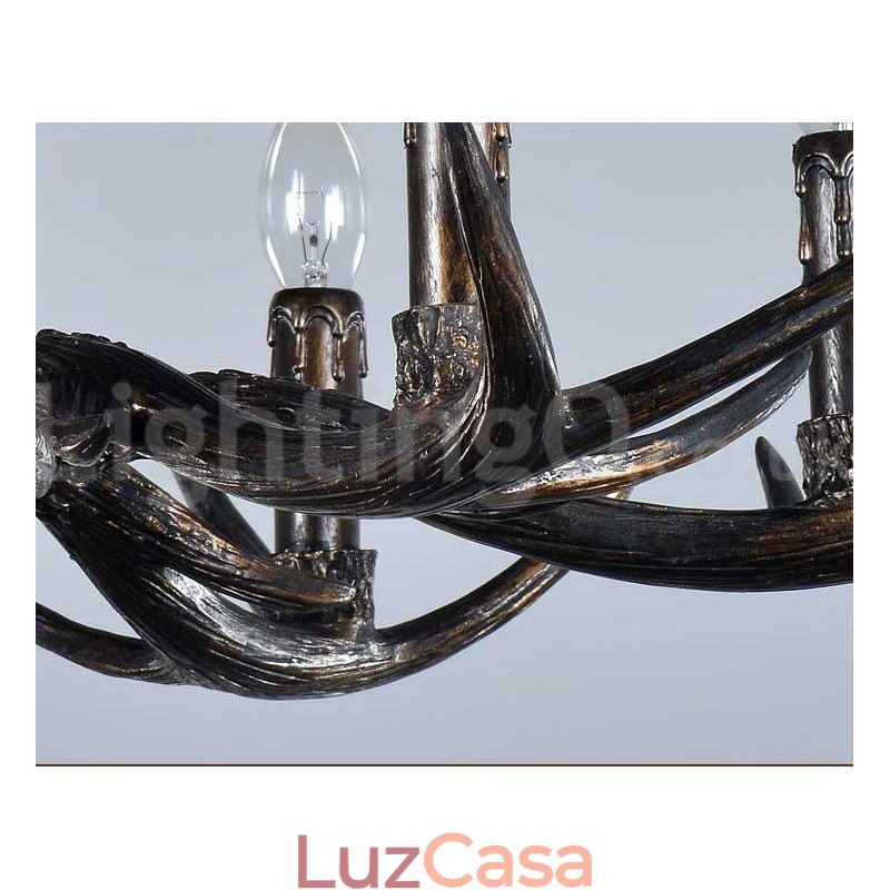 Lustre vintage preto com 6 luzes, rústico, artístico, retrô, chifre