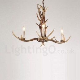 Lustre de vela vintage com chifres retrô artístico rústico de 3 luzes
