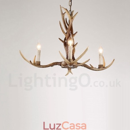 Lustre de vela vintage com chifres retrô artístico rústico de 3 luzes Lustre de vela vintage com chifres retrô artístico rústico de 3 luzes