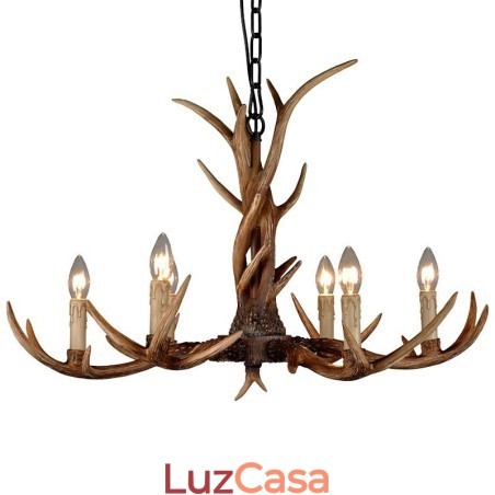 Lustre de vela vintage com chifres retrô artístico rústico de 6 luzes Lustre de vela vintage com chifres retrô artístico rústico de 6 luzes