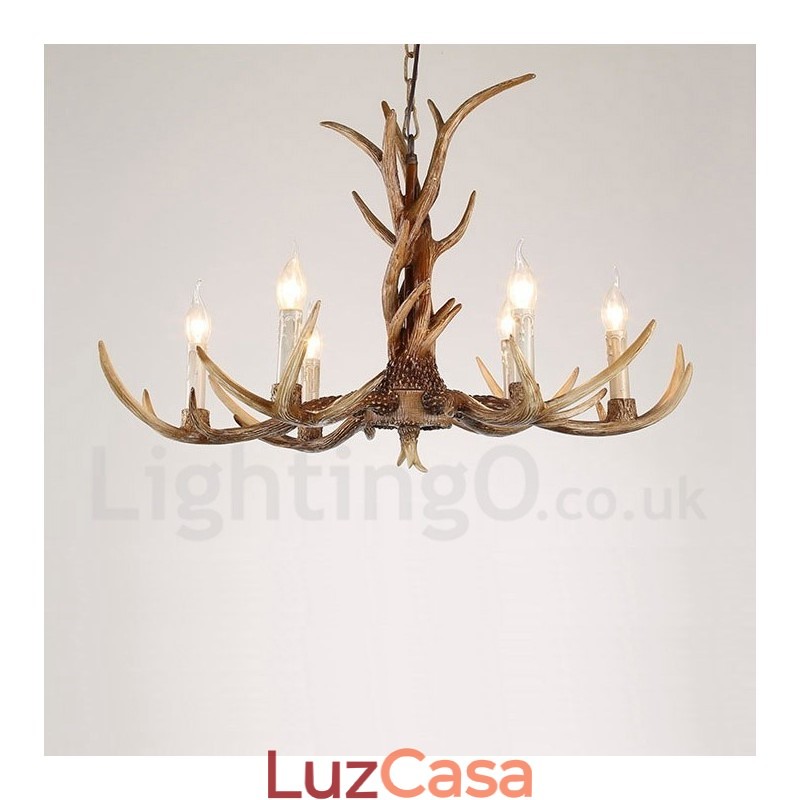 Lustre de vela vintage com chifres retrô artístico rústico de 6 luzes