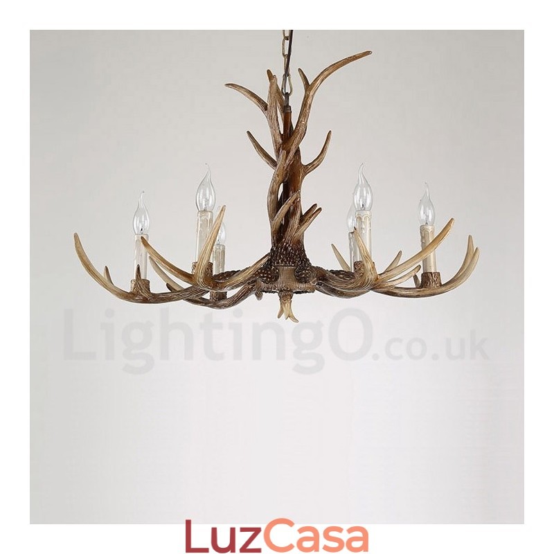 Lustre de vela vintage com chifres retrô artístico rústico de 6 luzes