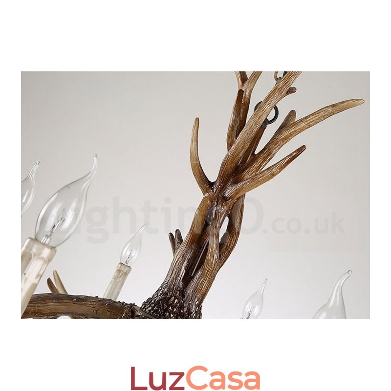 Lustre de vela vintage com chifres retrô artístico rústico de 6 luzes