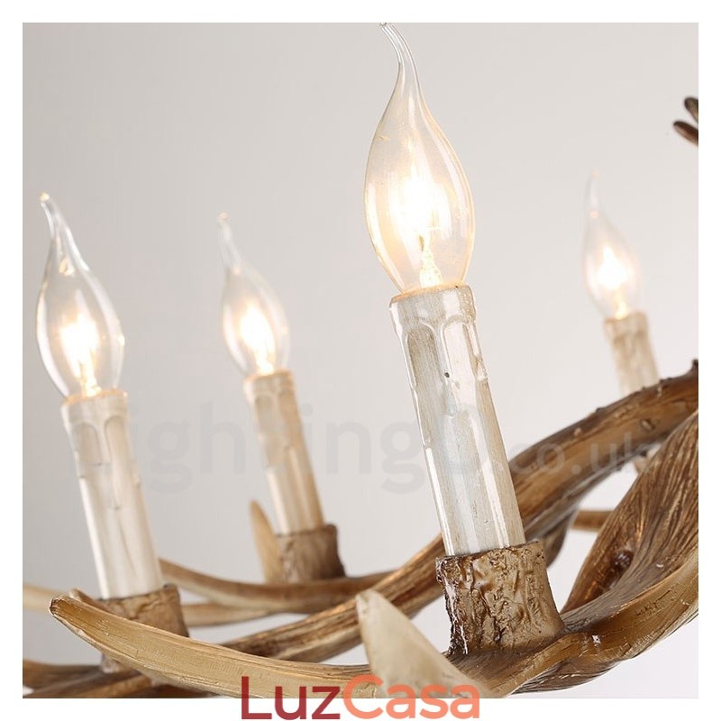 Lustre de vela vintage com chifres retrô artístico rústico de 6 luzes