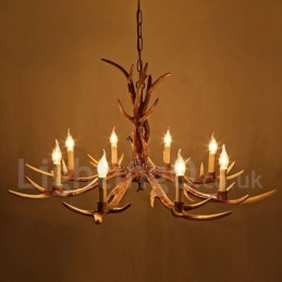 Lustre de vela vintage com chifres retrô artístico rústico de 8 luzes