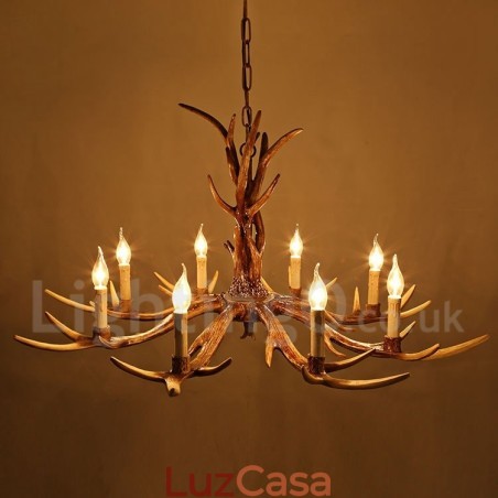 Lustre de vela vintage com chifres retrô artístico rústico de 8 luzes Lustre de vela vintage com chifres retrô artístico rústico de 8 luzes