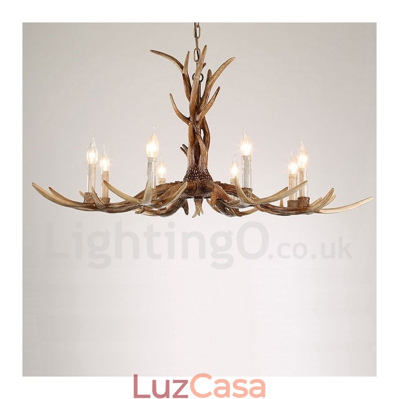 Lustre de vela vintage com chifres retrô artístico rústico de 8 luzes
