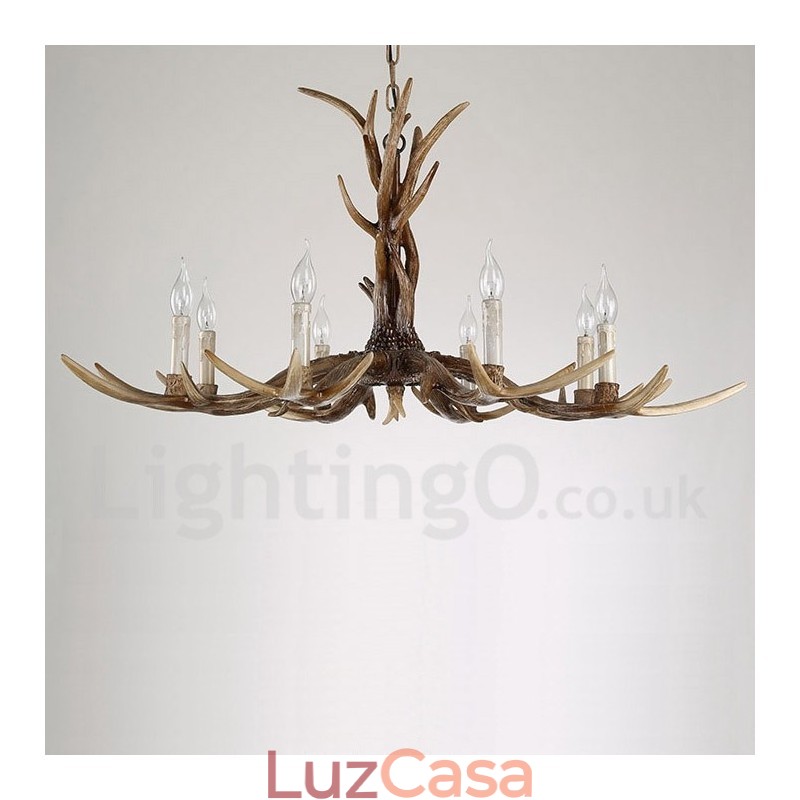 Lustre de vela vintage com chifres retrô artístico rústico de 8 luzes
