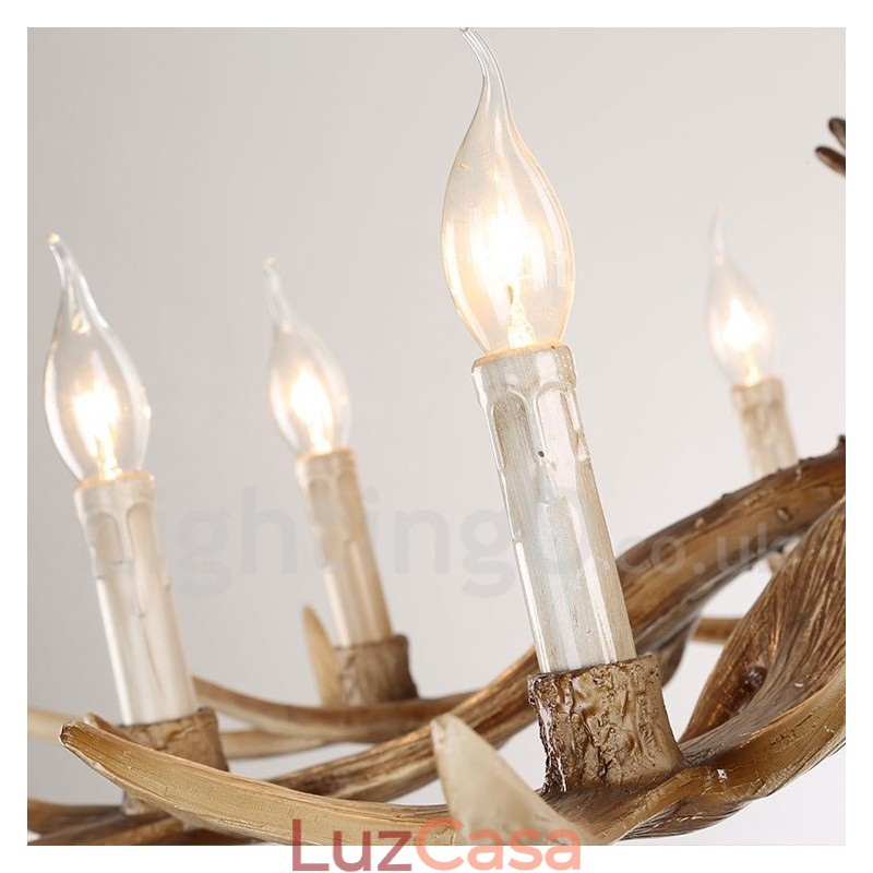 Lustre de vela vintage com chifres retrô artístico rústico de 8 luzes