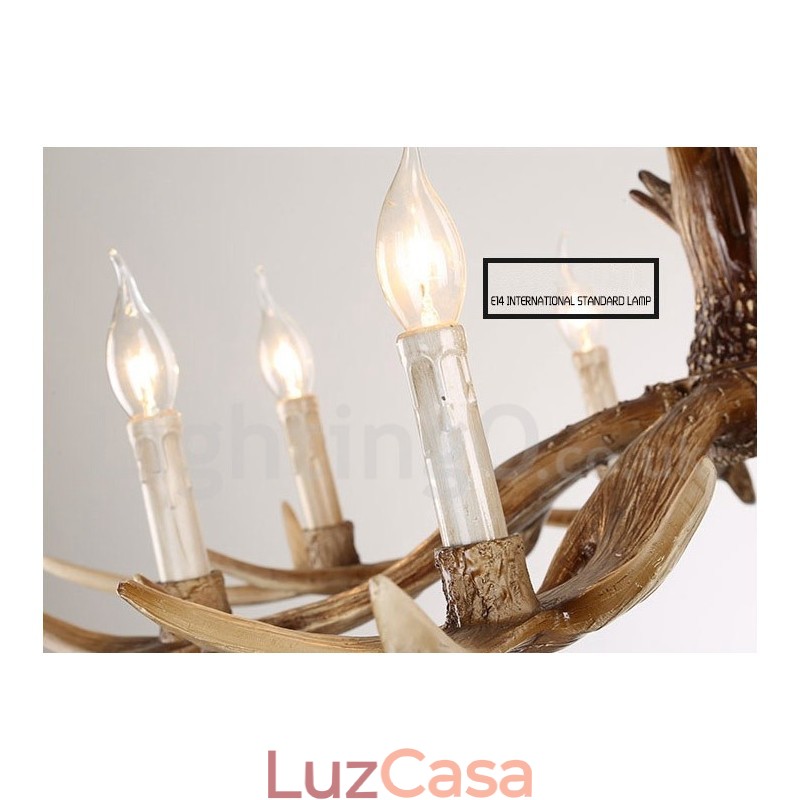 Lustre de vela vintage com chifres retrô artístico rústico de 8 luzes