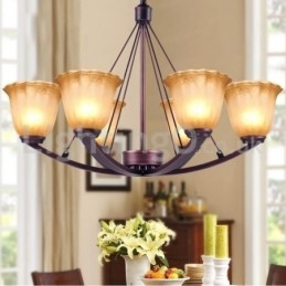 Lustre rústico de vidro com 6 lâmpadas em aço inoxidável