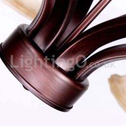 Lustre rústico de vidro com 6 lâmpadas em aço inoxidável