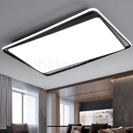Luminária de teto retangular moderna, preta e branca, embutida