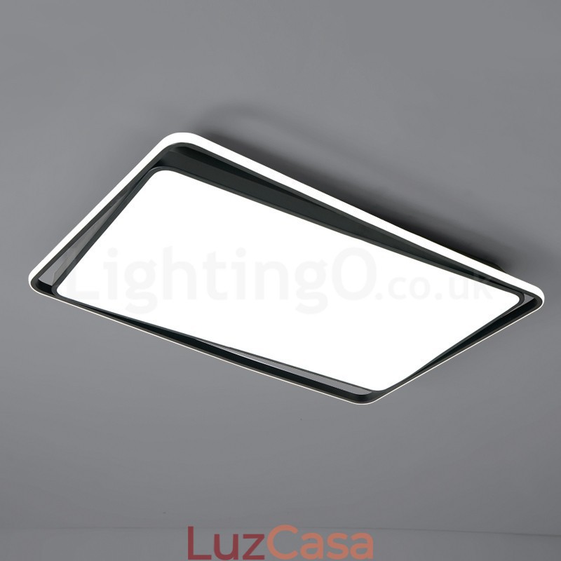 Luminária de teto retangular moderna, preta e branca, embutida