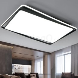 Luminária de teto retangular moderna, preta e branca, embutida