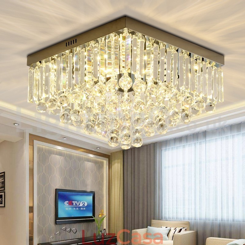 Luminárias de teto de cristal quadradas contemporâneas de 40 cm e 50 cm embutidas