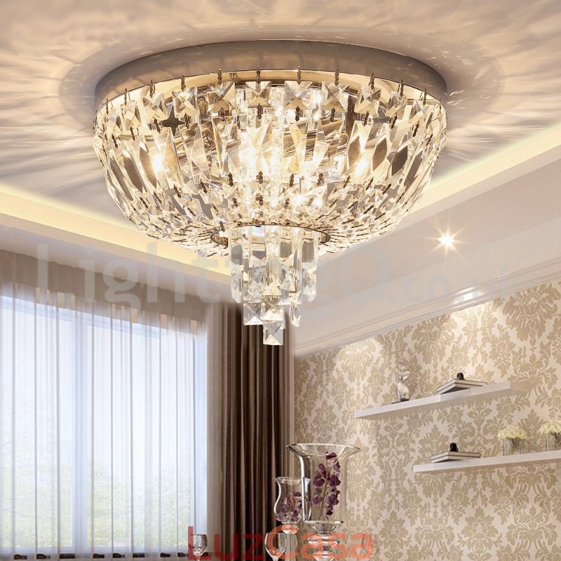 Luminárias de teto de cristal redondas requintadas contemporâneas e embutidas