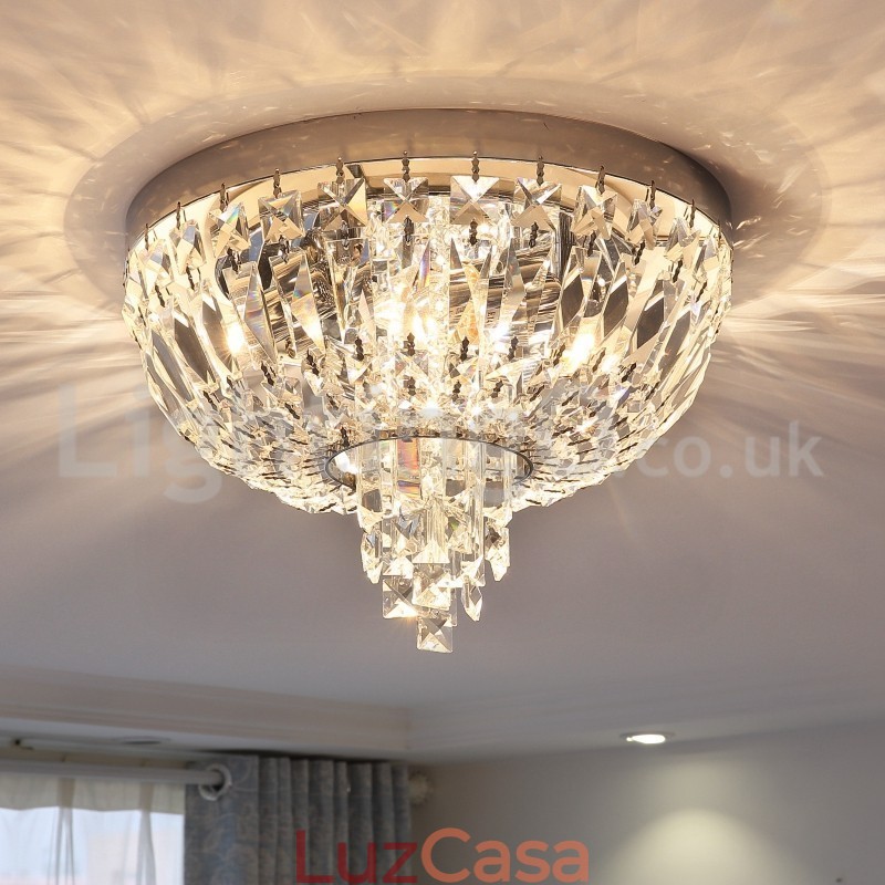 Luminárias de teto de cristal redondas requintadas contemporâneas e embutidas