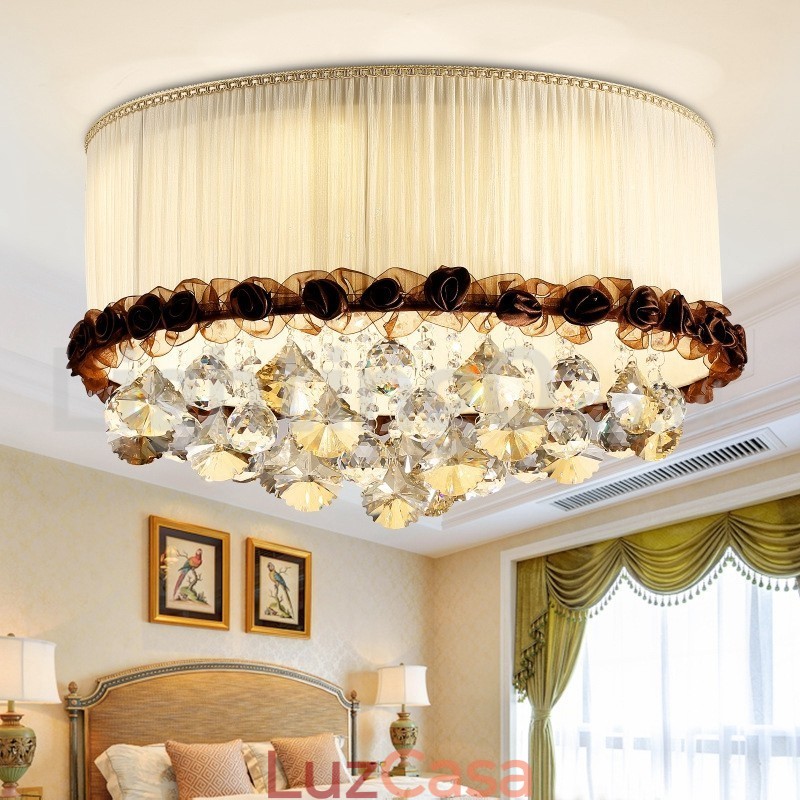 Luminária de teto de cristal redonda contemporânea moderna de 50 cm com abajur de tecido