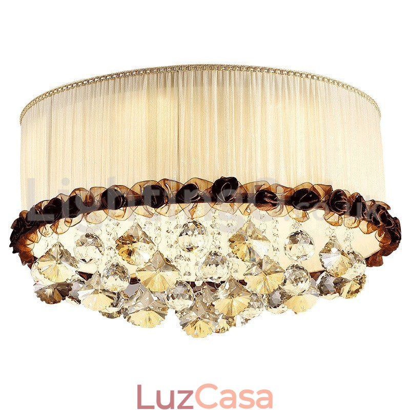 Luminária de teto de cristal redonda contemporânea moderna de 50 cm com abajur de tecido