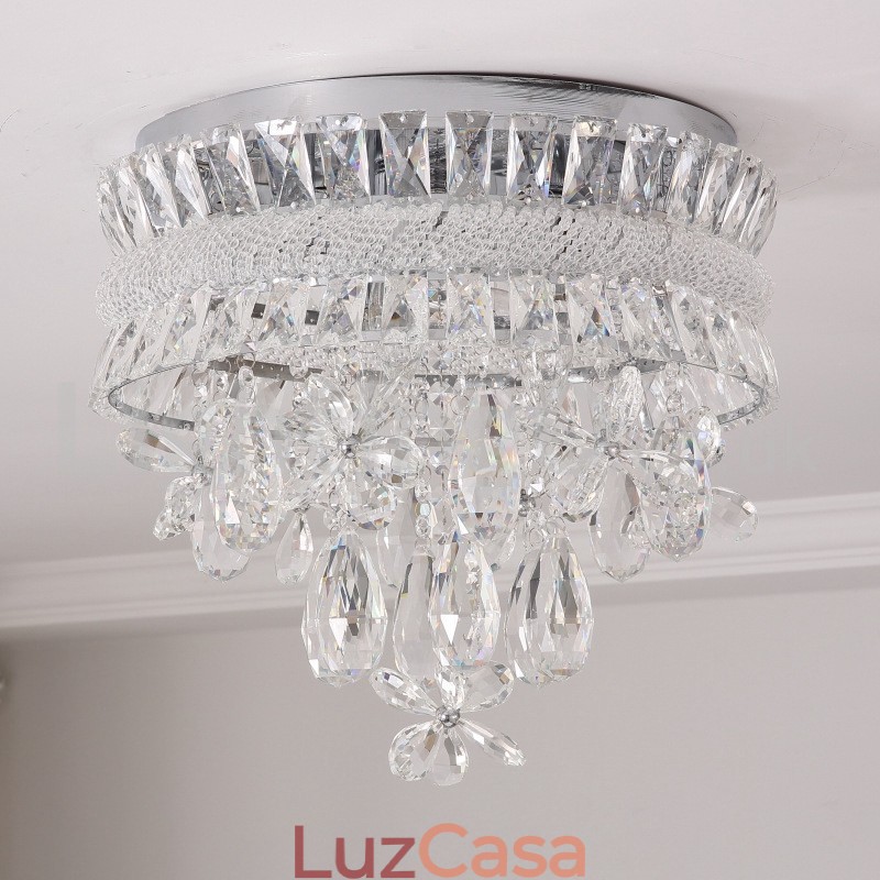 Barato Moderno 40CM Rodada Montagem Embutida Cristal Luzes de Teto