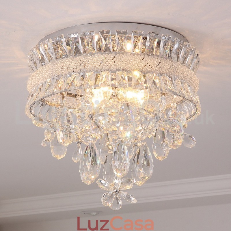Barato Moderno 40CM Rodada Montagem Embutida Cristal Luzes de Teto