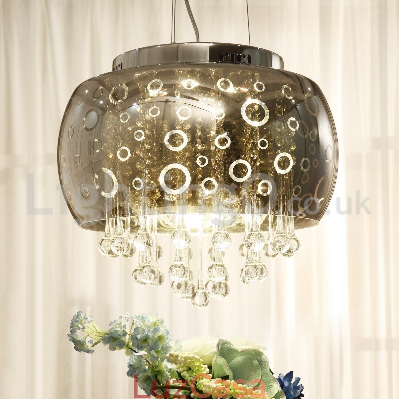 Abajur de vidro redondo moderno de 40 cm com pingente de cristal