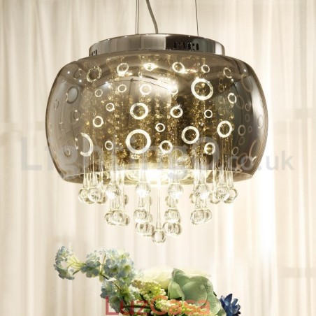 Abajur de vidro redondo moderno de 40 cm com pingente de cristal Abajur de vidro redondo moderno de 40 cm com pingente de cristal