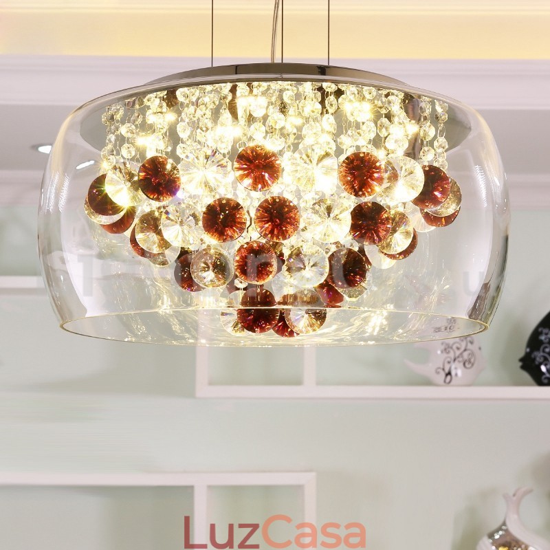Moderno 40CM 50CM redondo transparente abajur de vidro cristal pingente luz