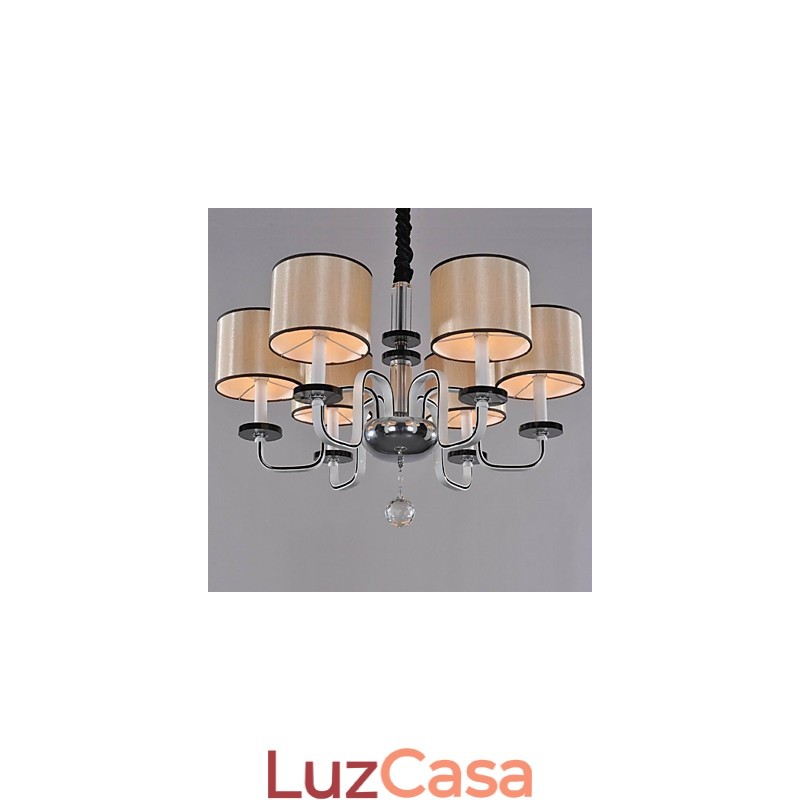 Lustre moderno contemporâneo de cristal cromado em metal
