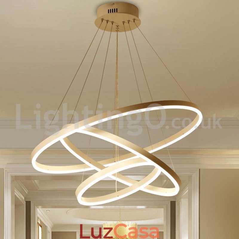 Luminária pendente moderna de três círculos com controle remoto