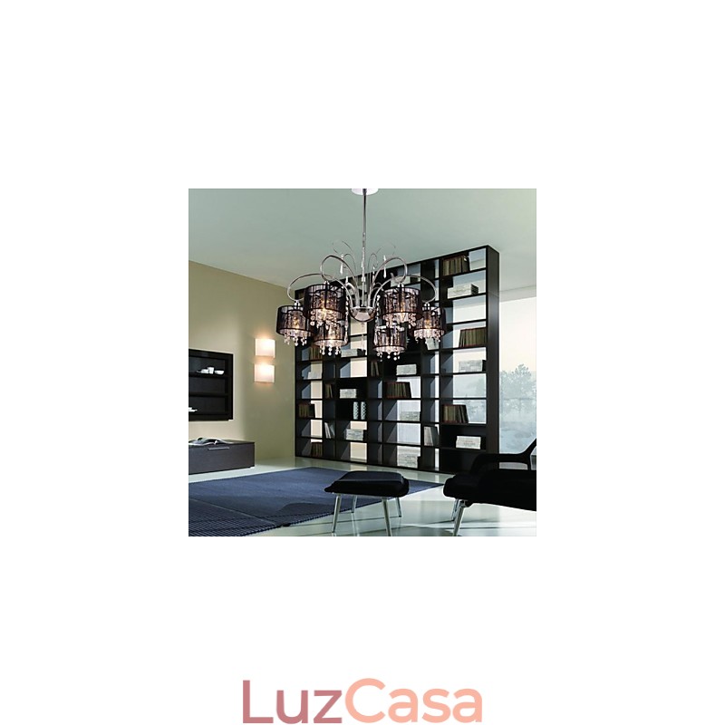 Lustre moderno contemporâneo de cristal cromado em metal