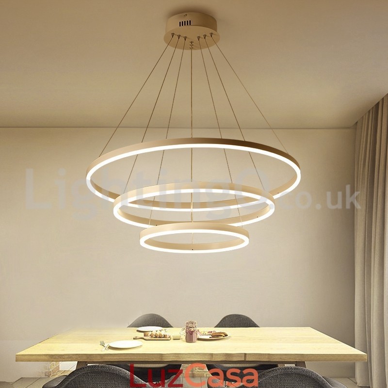 Luminária pendente moderna de três círculos com controle remoto