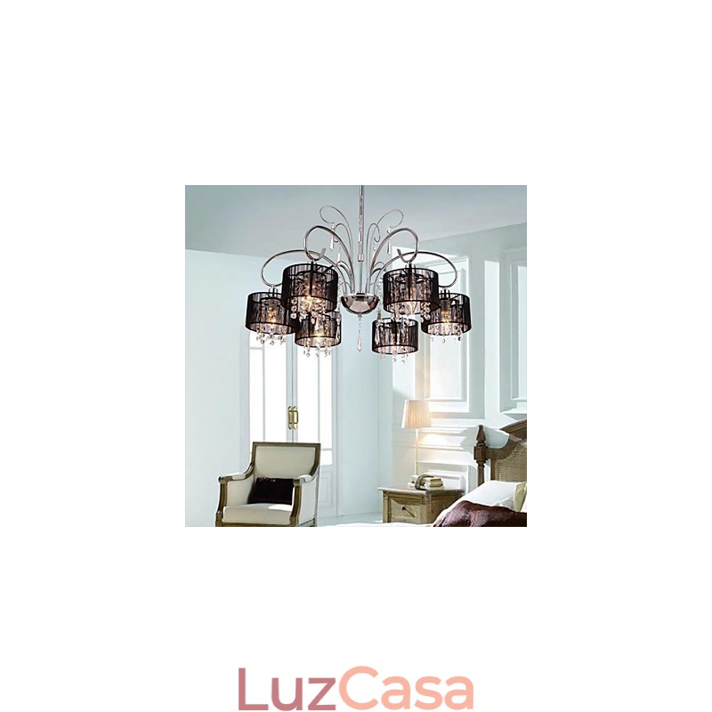 Lustre moderno contemporâneo de cristal cromado em metal