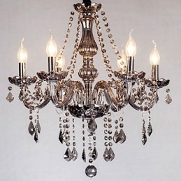 Lustre de cristal europeu de 6 luzes em vidro e cristal de cor cinza