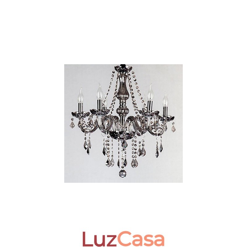 Lustre de cristal europeu de 6 luzes em vidro e cristal de cor cinza
